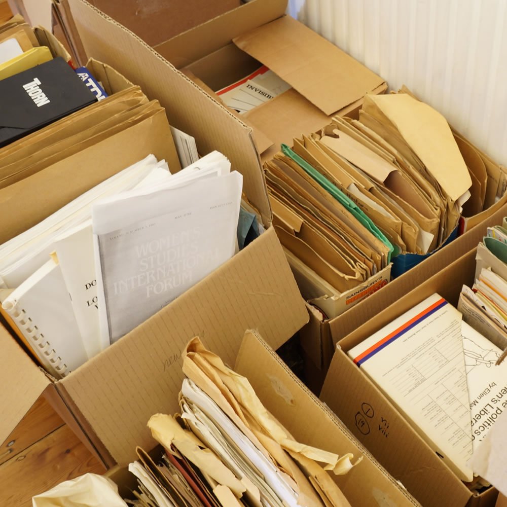 boxes of paper files to be shredded